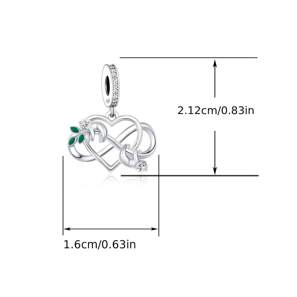 1pc 925 Sterling Silver Sloth Infinite Symbol Heart Shape
