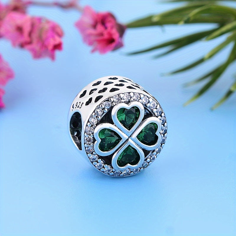 1pc 925 Sterling Silvery Heart Clover Flower Charm