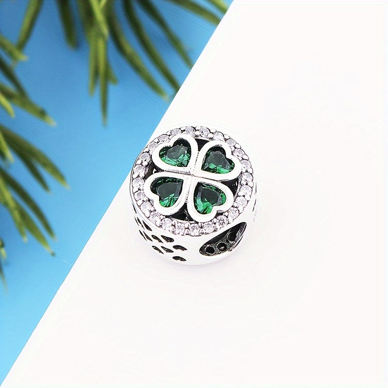 1pc 925 Sterling Silvery Heart Clover Flower Charm