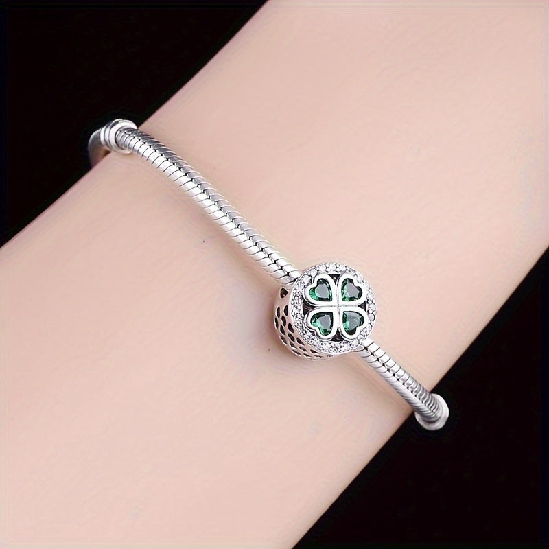1pc 925 Sterling Silvery Heart Clover Flower Charm