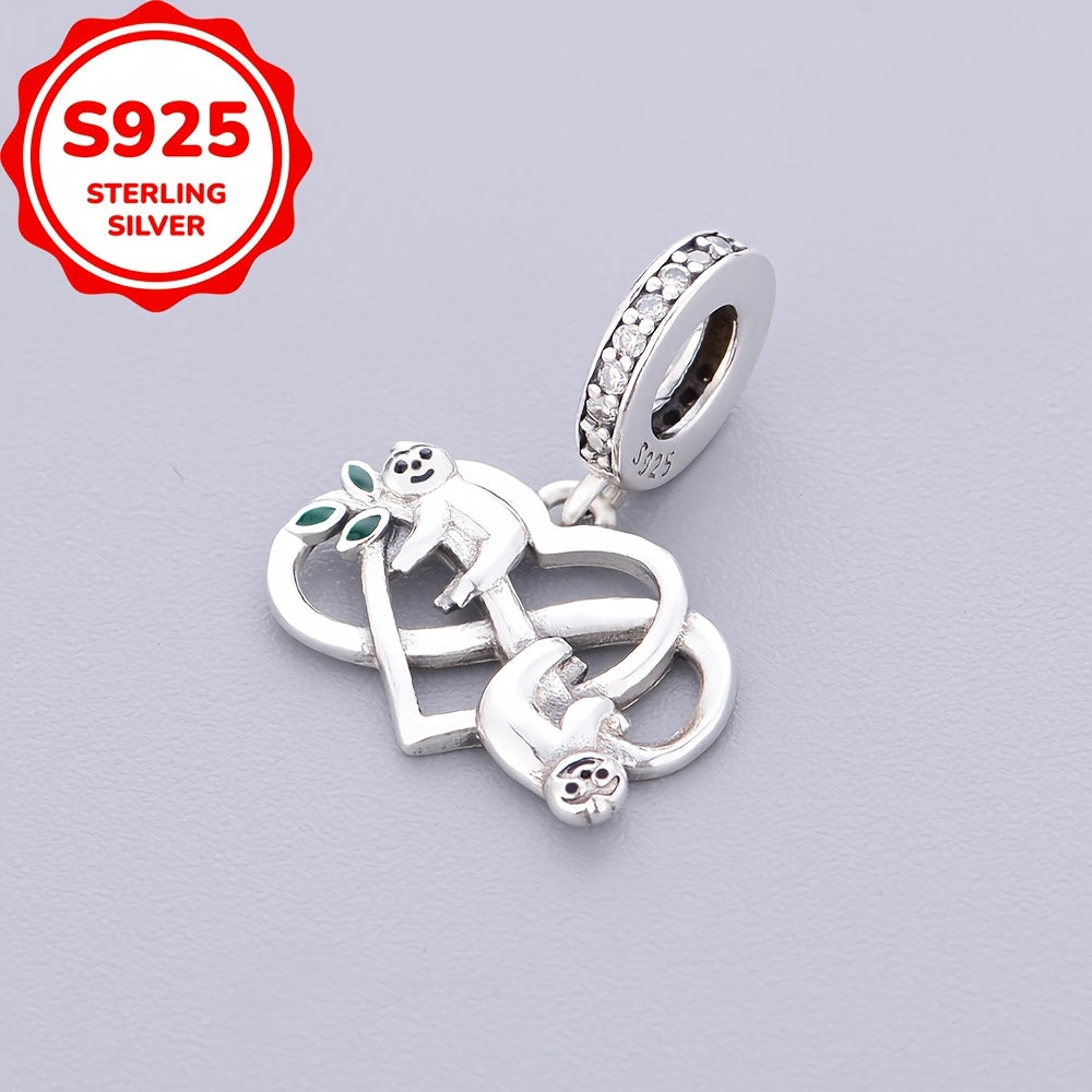 1pc 925 Sterling Silver Sloth Infinite Symbol Heart Shape