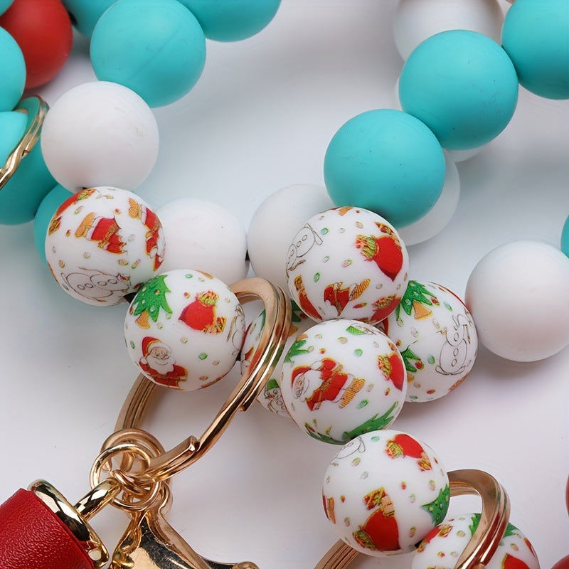 Colorful beaded keychain with Santa Claus design on a white background