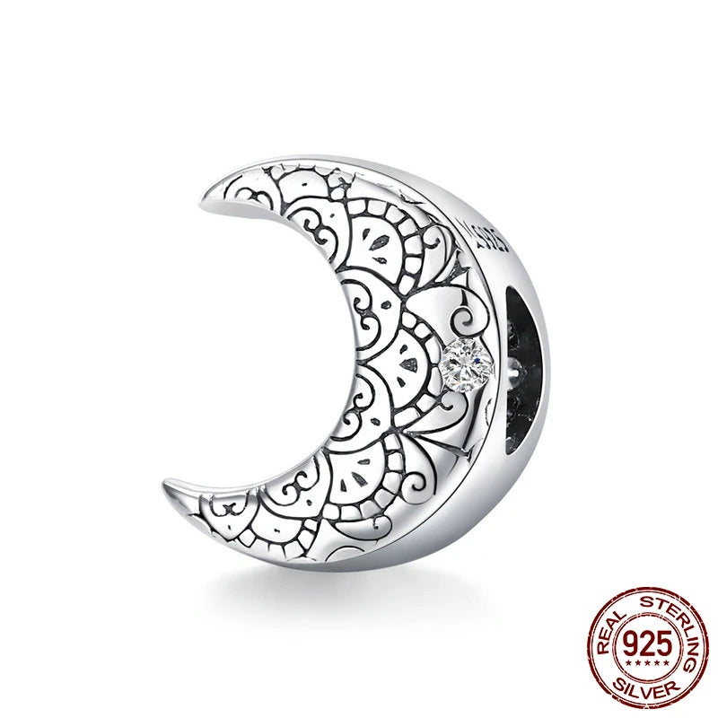 925 Sterling Silver Heart Beads Flower Retro Pattern Charms