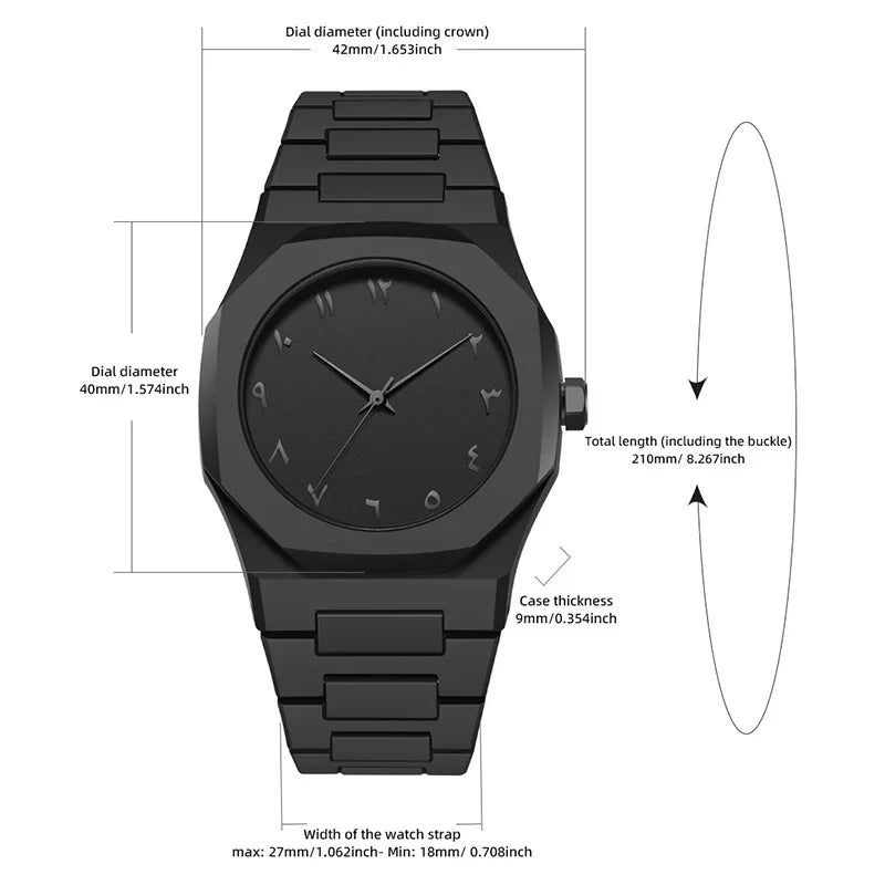 Luxury Quartz Watch for Men Black Matte