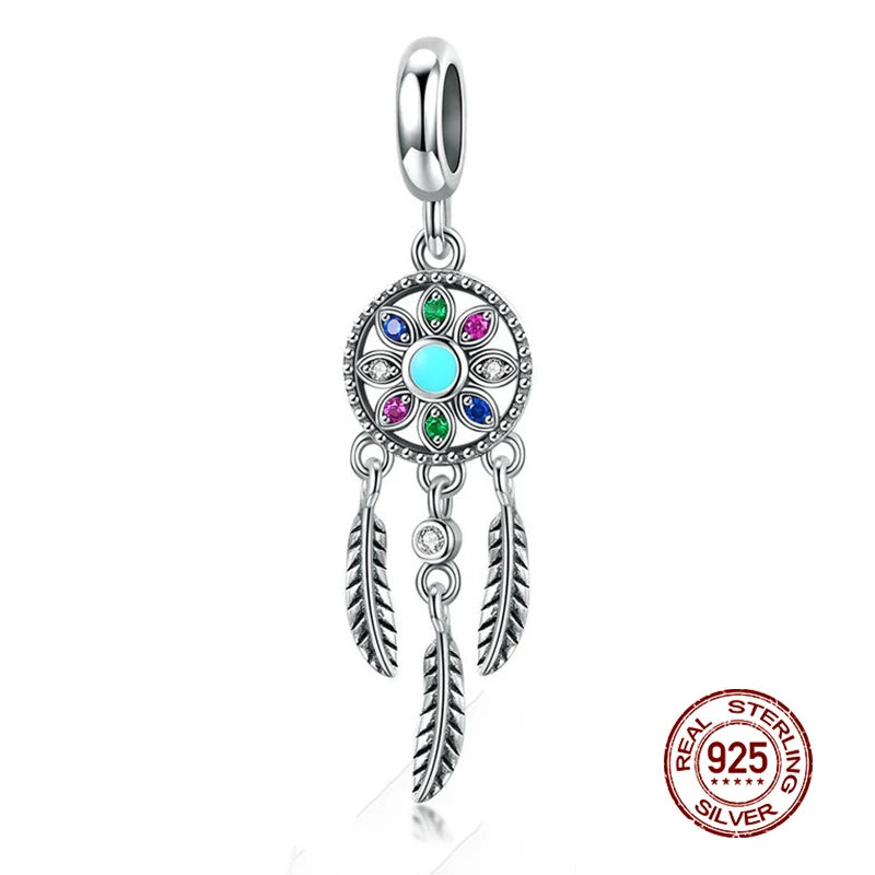 925 Sterling Silver Heart Beads Flower Retro Pattern Charms