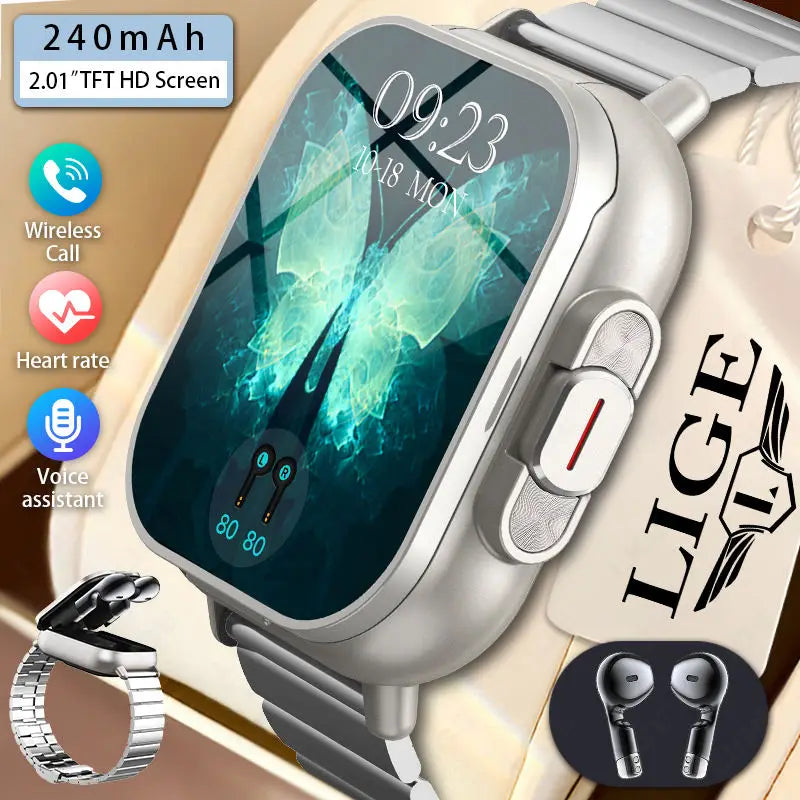 LIGE NFC Smart Watch with Earbuds