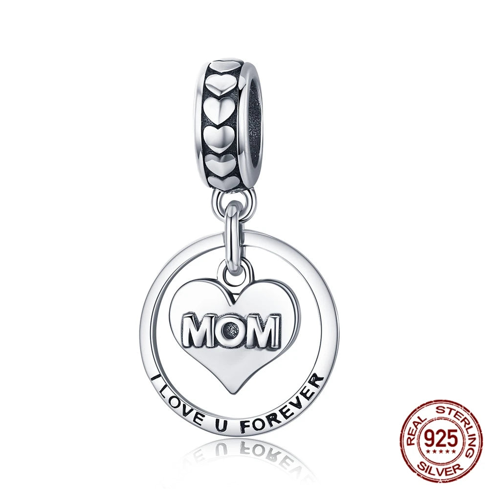 925 Sterling Silver Heart Beads Flower Retro Pattern Charms