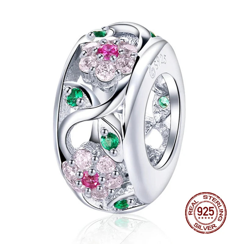 925 Sterling Silver Heart Beads Flower Retro Pattern Charms