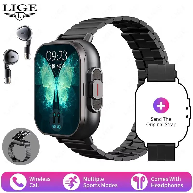 LIGE NFC Smart Watch with Earbuds