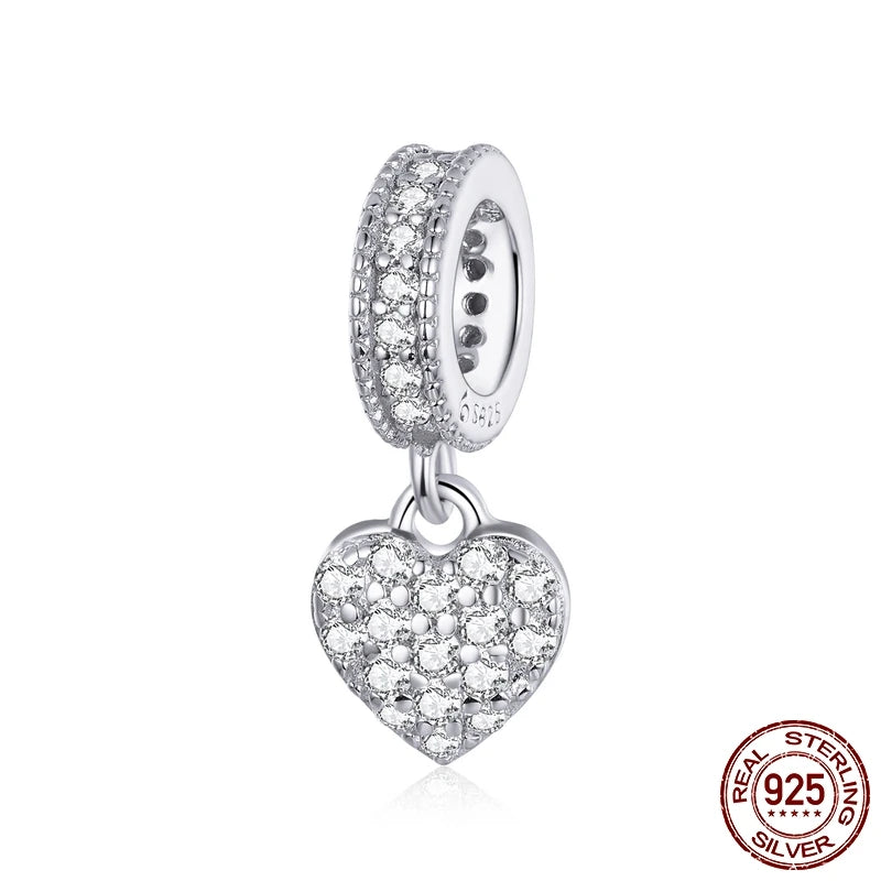 925 Sterling Silver Heart Beads Flower Retro Pattern Charms