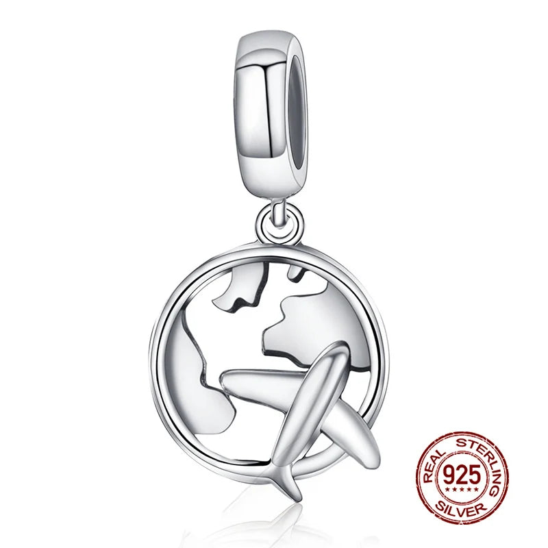 925 Sterling Silver Heart Beads Flower Retro Pattern Charms