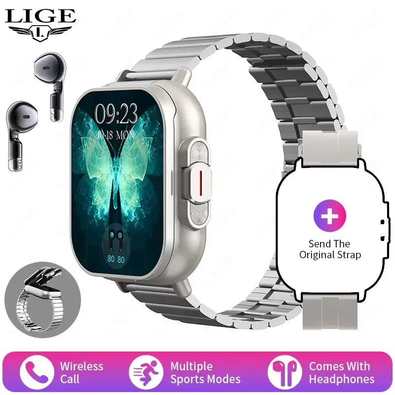 LIGE NFC Smart Watch with Earbuds