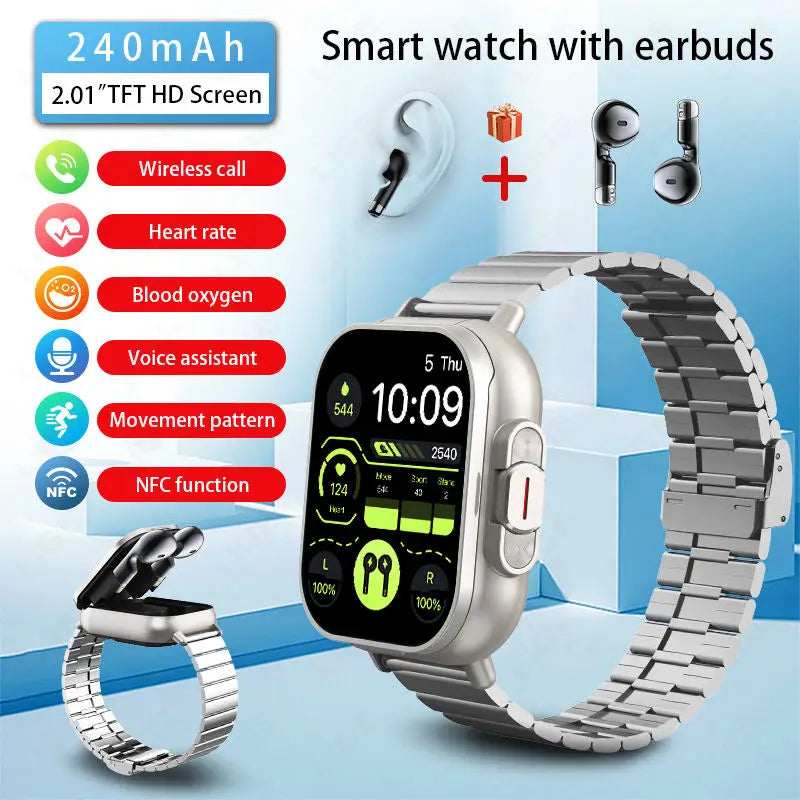 LIGE NFC Smart Watch with Earbuds