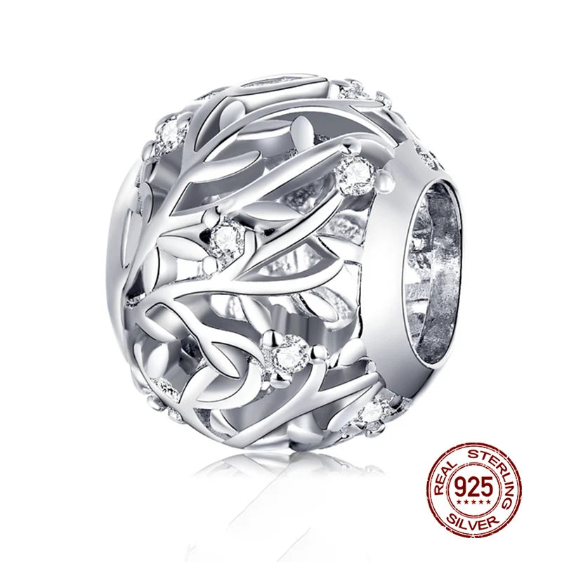 925 Sterling Silver Heart Beads Flower Retro Pattern Charms