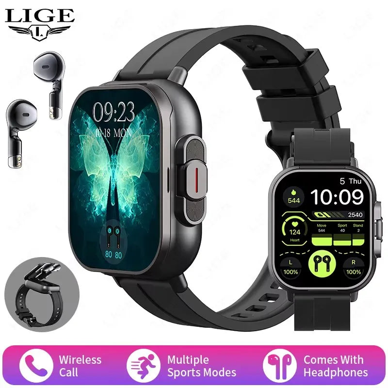 LIGE NFC Smart Watch with Earbuds
