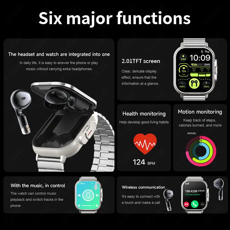 LIGE NFC Smart Watch with Earbuds