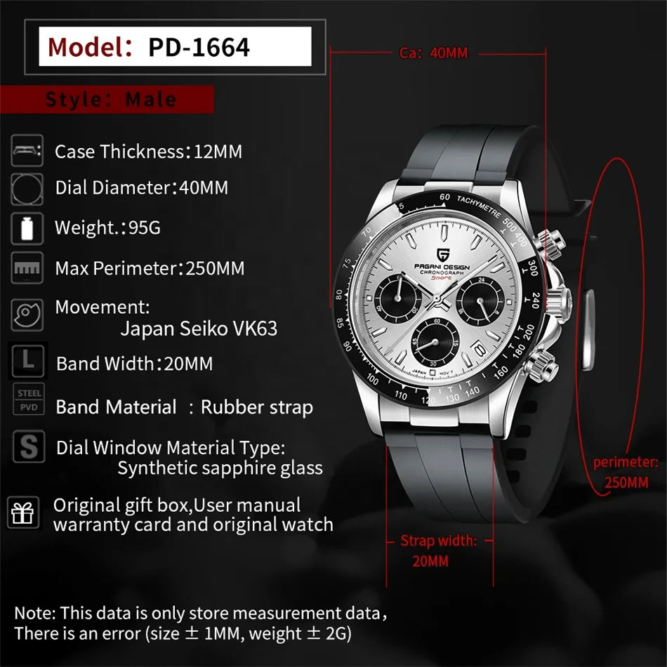 Watch Pagani 1664 Stainless Steel Sapphire Glass 10ATM Waterproof