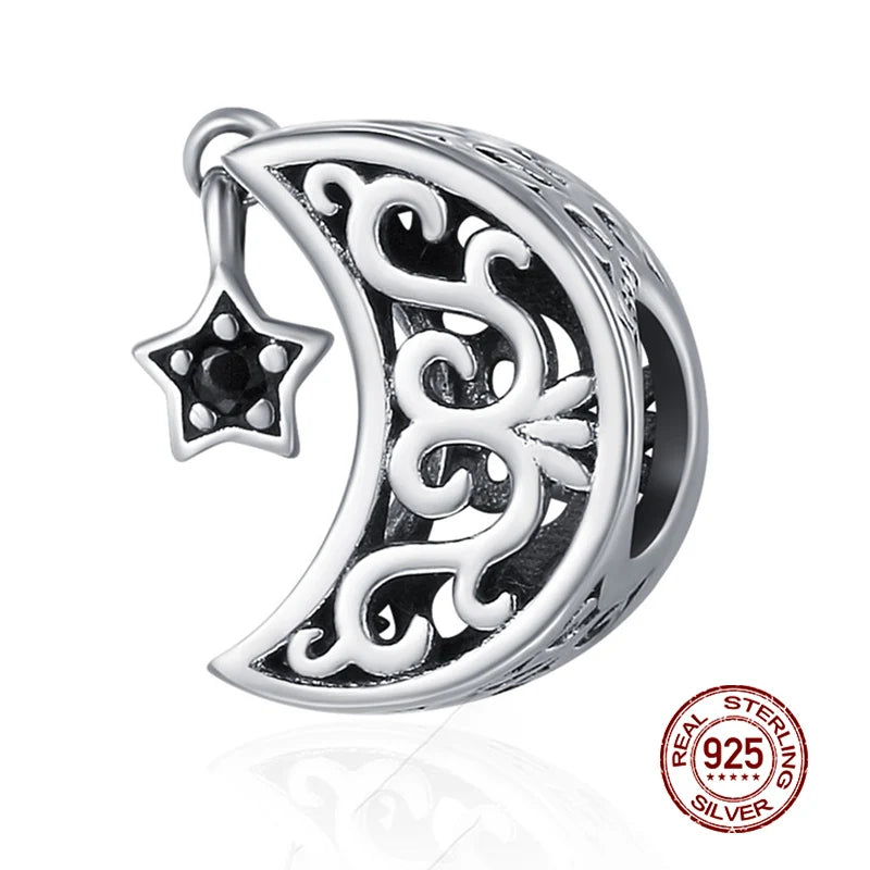 925 Sterling Silver Heart Beads Flower Retro Pattern Charms