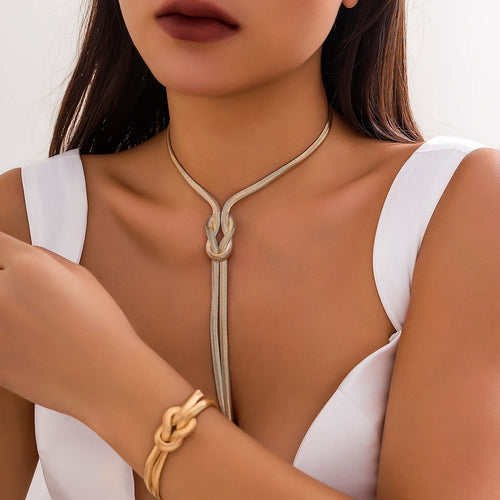 2Pcs/Set Long Snake Twisted Chain Necklace Bracelet