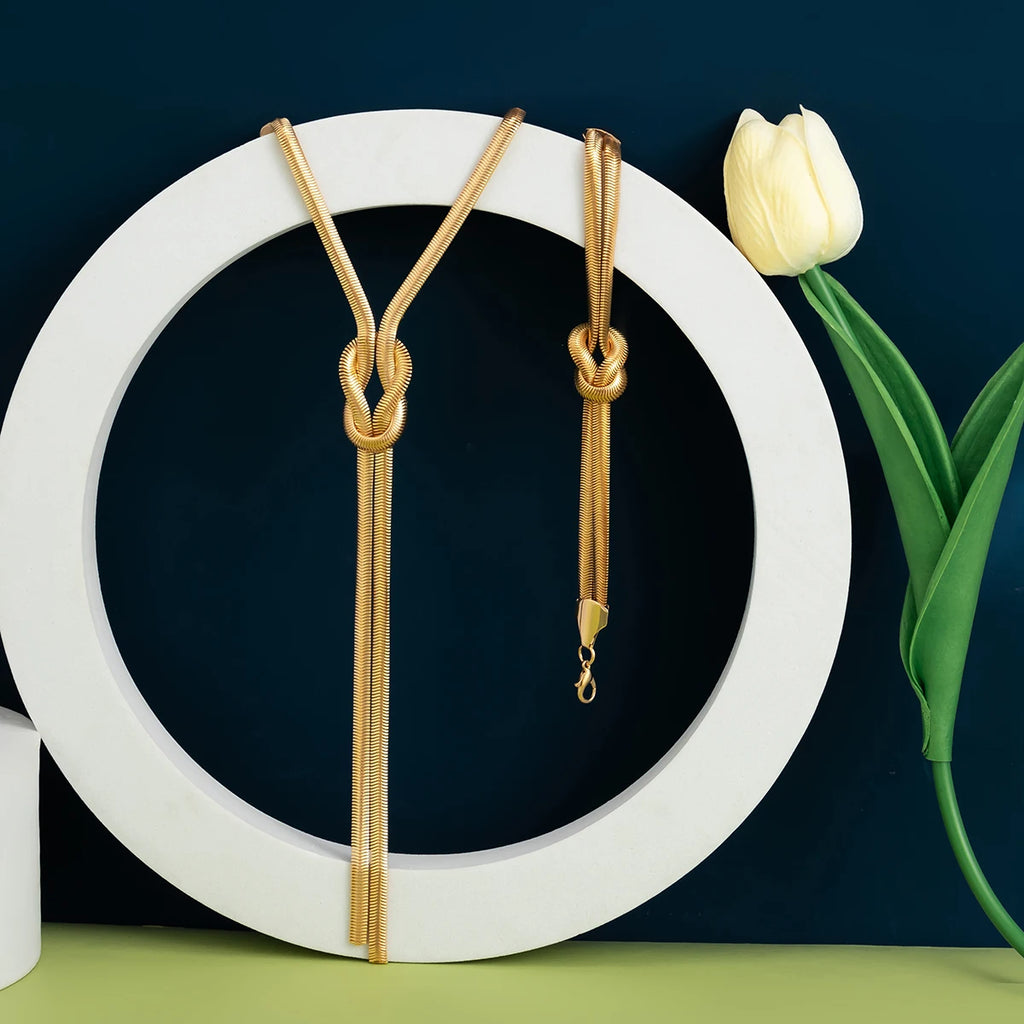 2Pcs/Set Long Snake Twisted Chain Necklace Bracelet