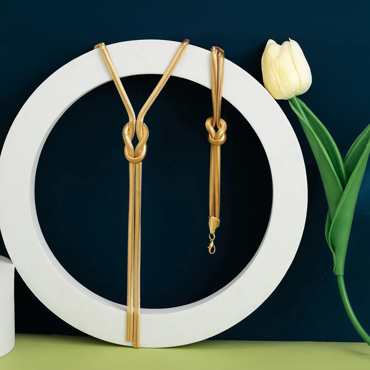 2Pcs/Set Long Snake Twisted Chain Necklace Bracelet