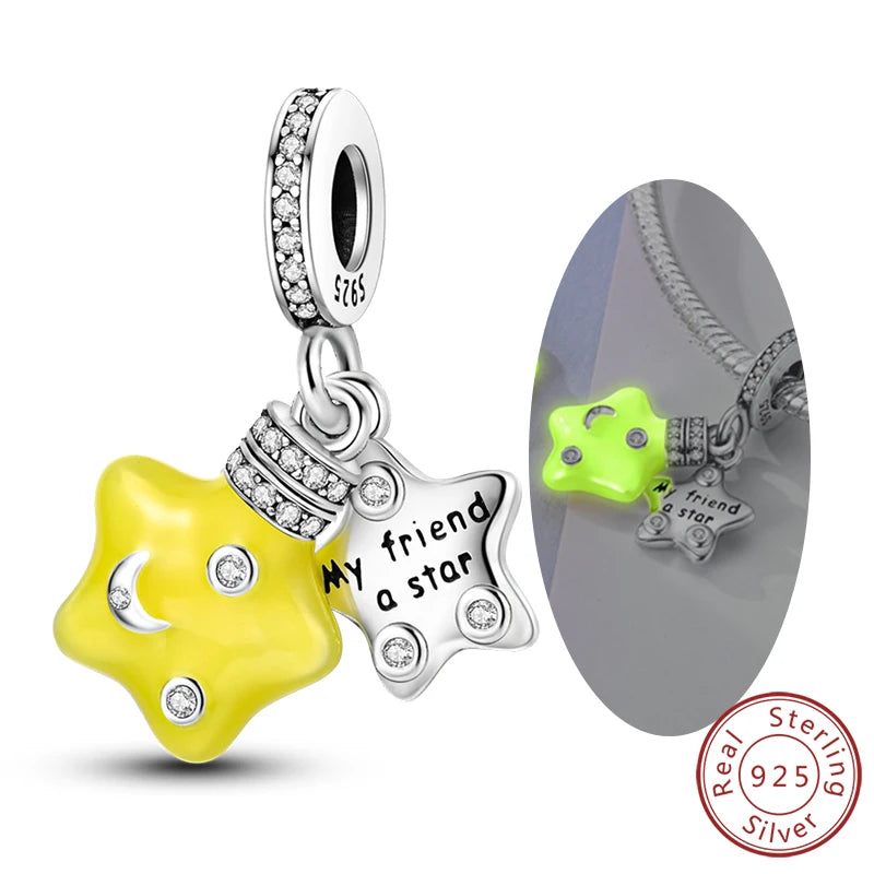 925 Sterling Silver Charms Beads Pendant Firefly Elf Paw Planet Charm