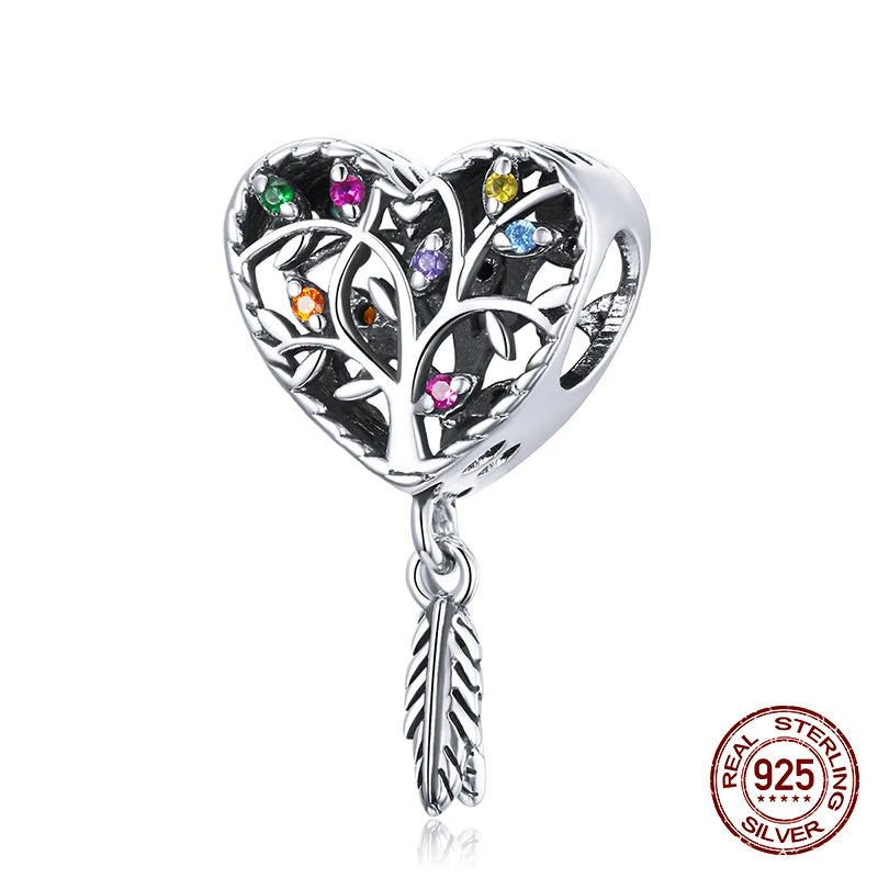 925 Sterling Silver Heart Beads Flower Retro Pattern Charms