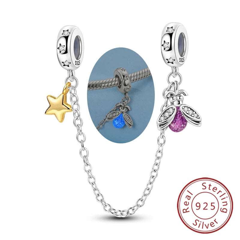 925 Sterling Silver Charms Beads Pendant Firefly Elf Paw Planet Charm