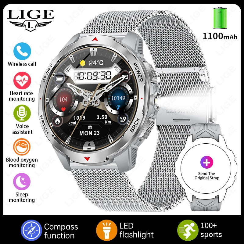LIGE New 1100mAh Battery Smart Watches Man Outdoor Sport