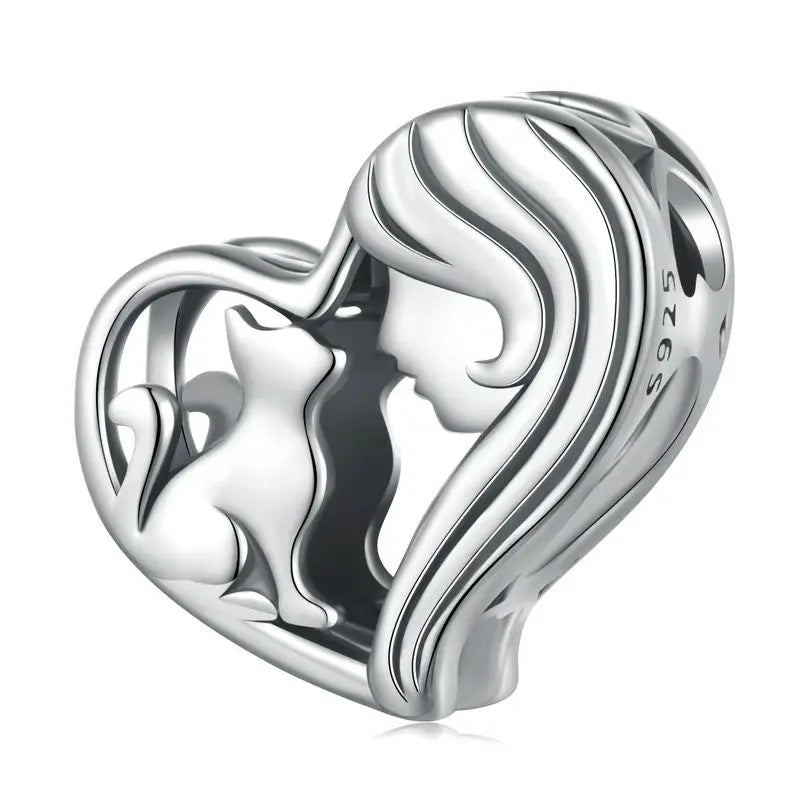 925 Sterling Silver Heart Beads Flower Retro Pattern Charms