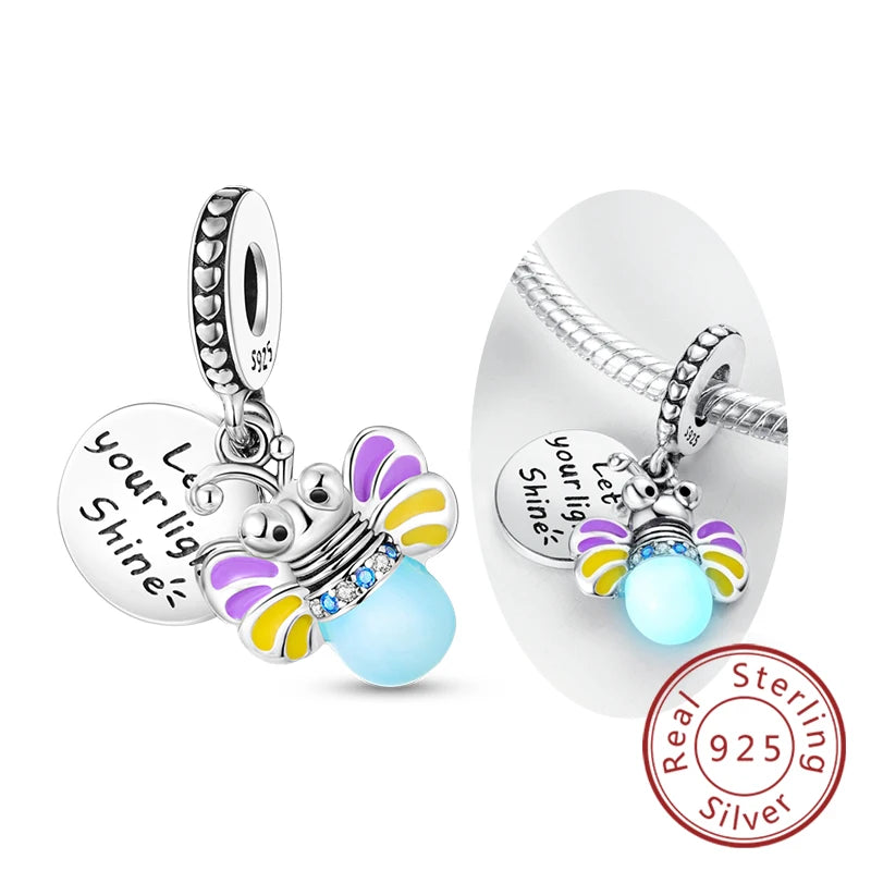 925 Sterling Silver Charms Beads Pendant Firefly Elf Paw Planet Charm