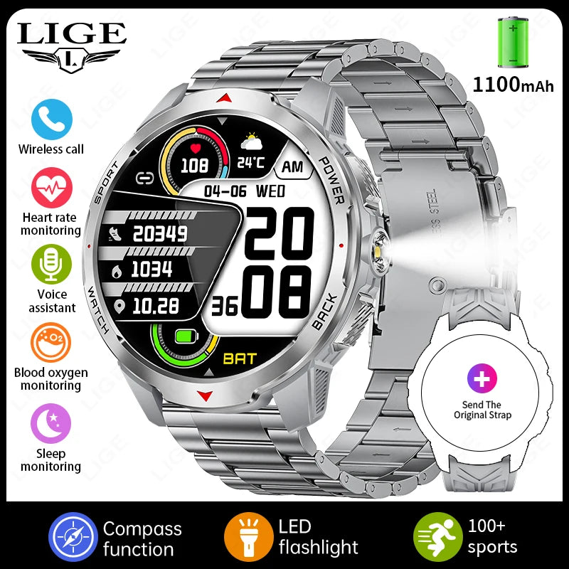 LIGE New 1100mAh Battery Smart Watches Man Outdoor Sport