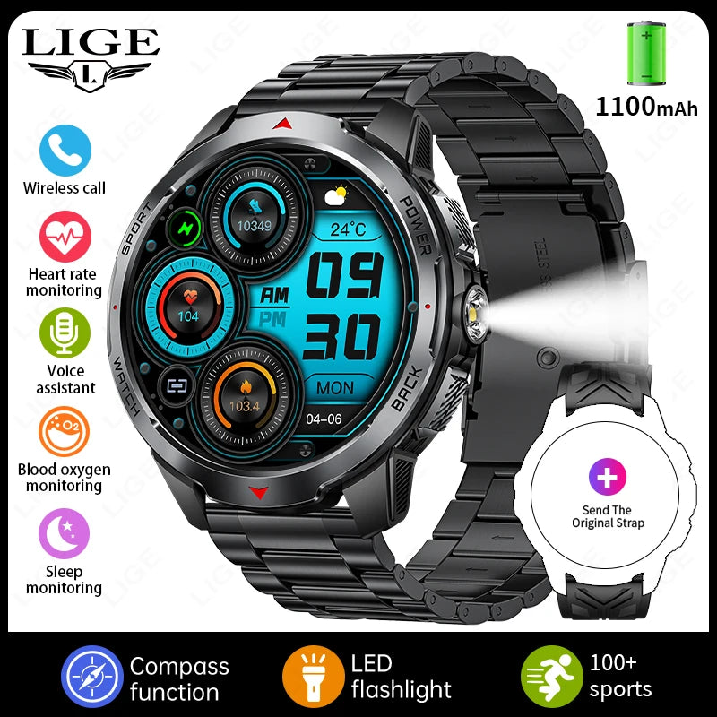 LIGE New 1100mAh Battery Smart Watches Man Outdoor Sport