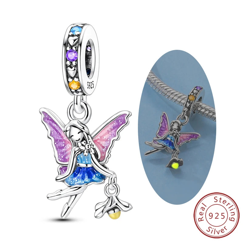 925 Sterling Silver Charms Beads Pendant Firefly Elf Paw Planet Charm