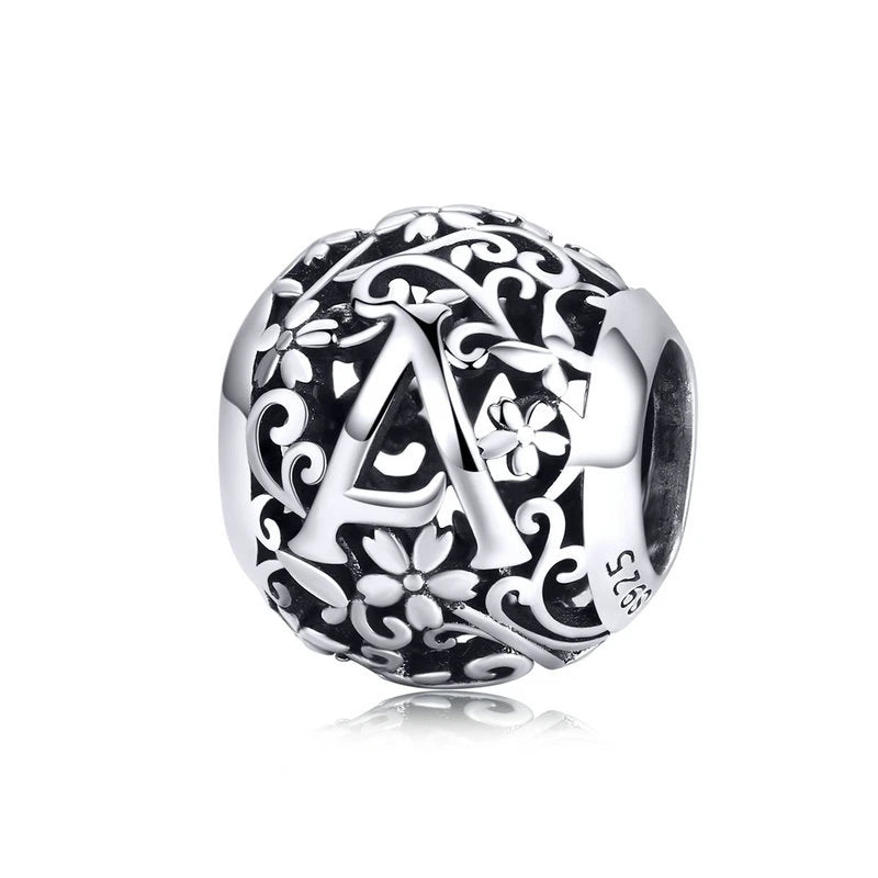 925 Sterling Silver Heart Beads Flower Retro Pattern Charms