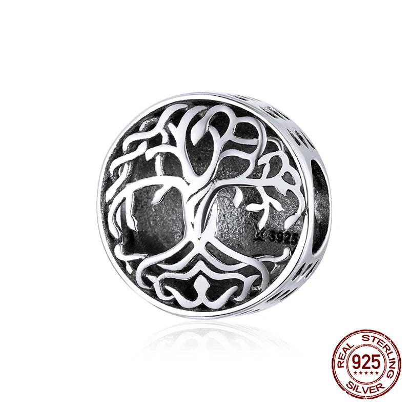 925 Sterling Silver Heart Beads Flower Retro Pattern Charms