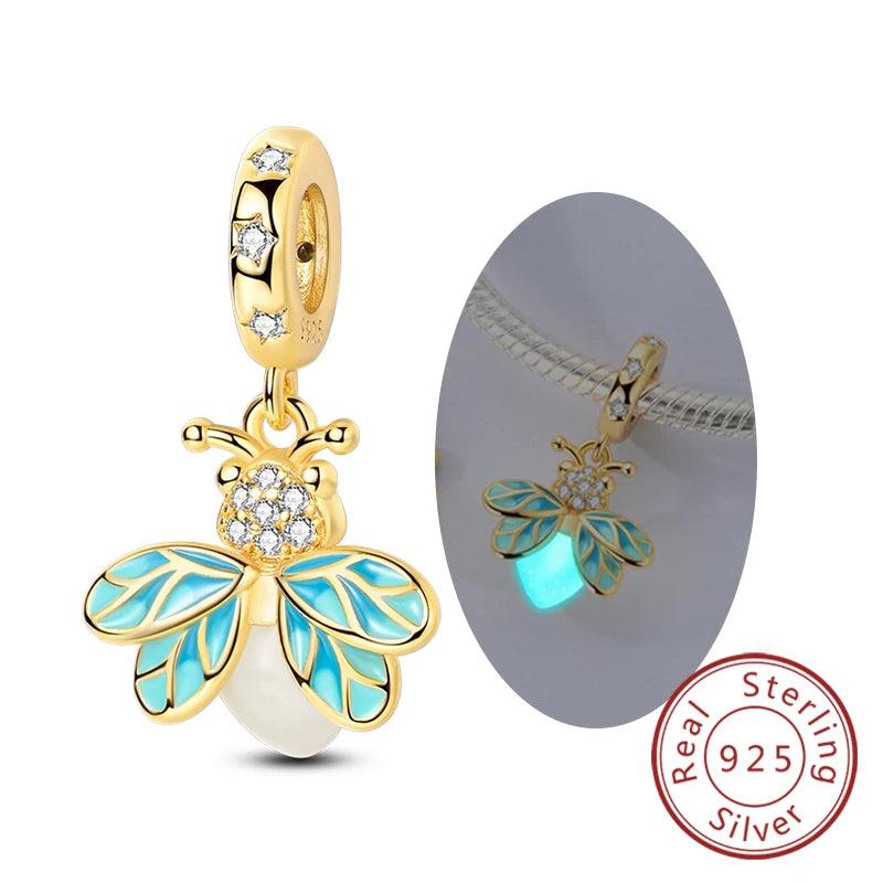 925 Sterling Silver Charms Beads Pendant Firefly Elf Paw Planet Charm