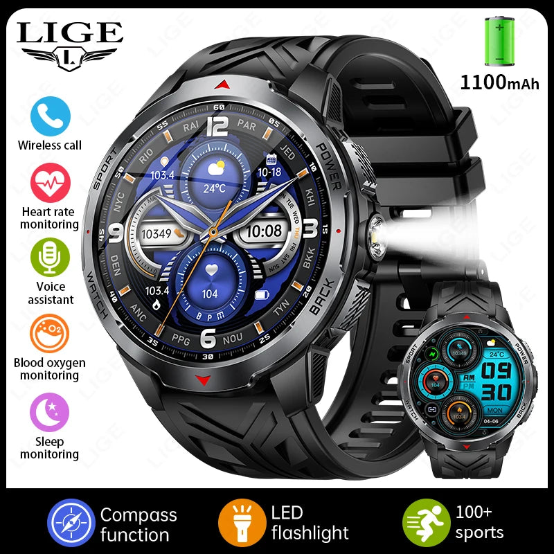 LIGE New 1100mAh Battery Smart Watches Man Outdoor Sport