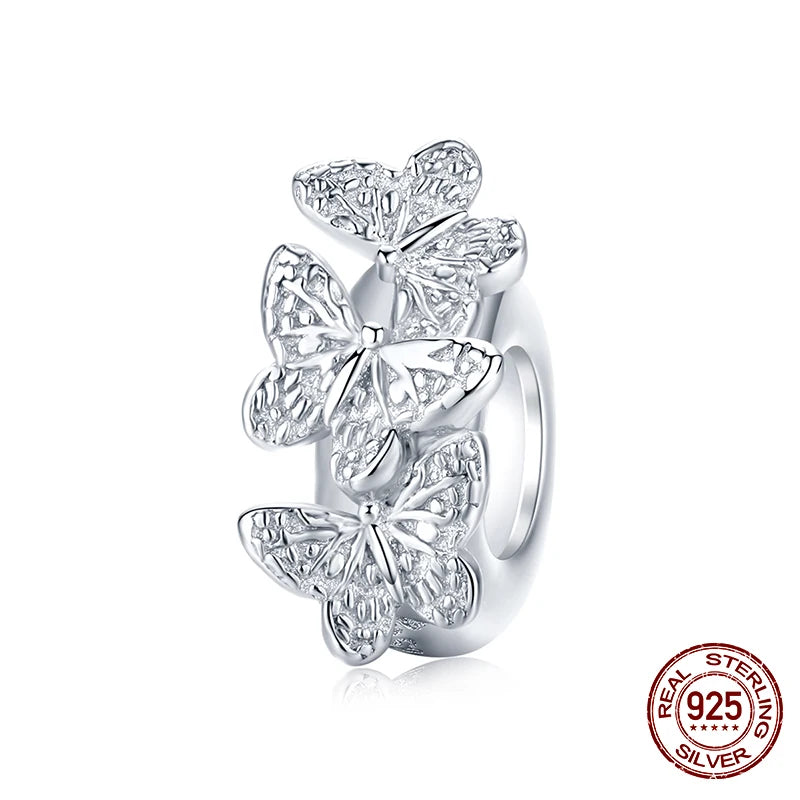 925 Sterling Silver Heart Beads Flower Retro Pattern Charms