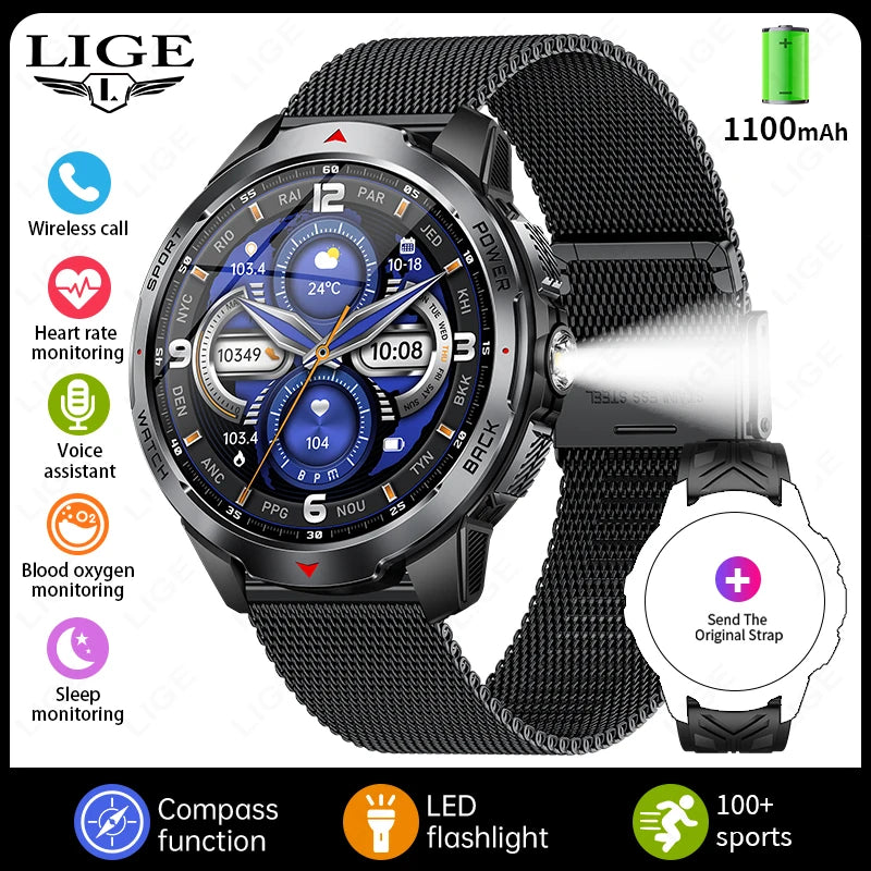 LIGE New 1100mAh Battery Smart Watches Man Outdoor Sport