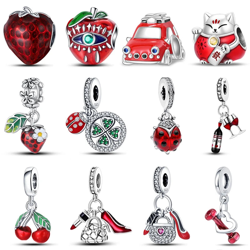 925 Silver Charms in Tones of Red