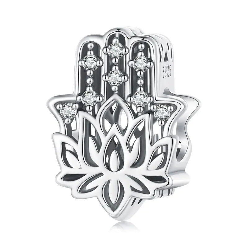 925 Sterling Silver Heart Beads Flower Retro Pattern Charms