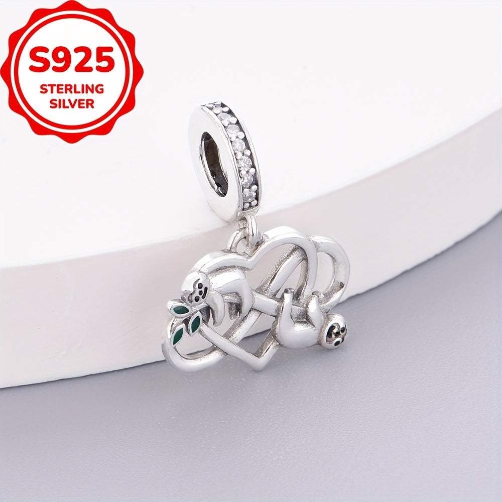1pc 925 Sterling Silver Sloth Infinite Symbol Heart Shape