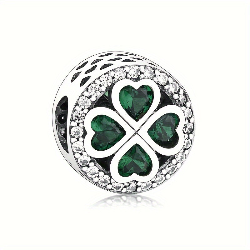 1pc 925 Sterling Silvery Heart Clover Flower Charm