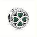 1pc 925 Sterling Silvery Heart Clover Flower Charm