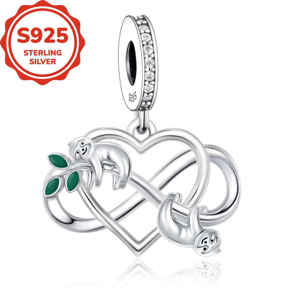 1pc 925 Sterling Silver Sloth Infinite Symbol Heart Shape