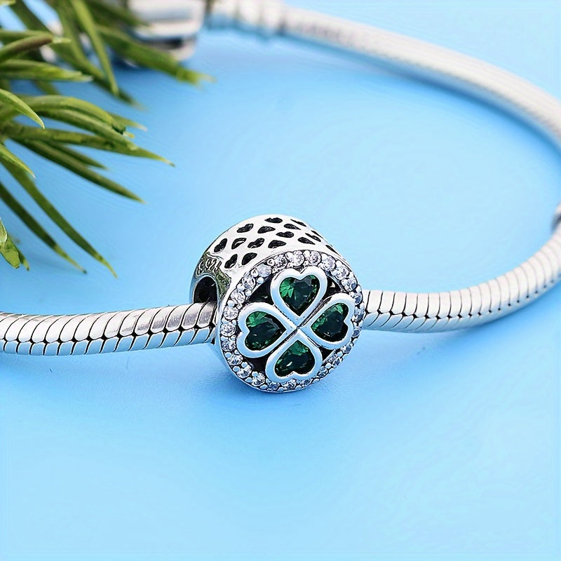 1pc 925 Sterling Silvery Heart Clover Flower Charm